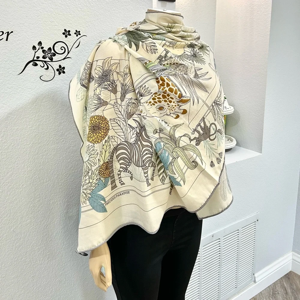 HERMES Precious Paradise Silk Shawl Carre 90 Multicolor Scarf Wrap - Picture 7 of 10
